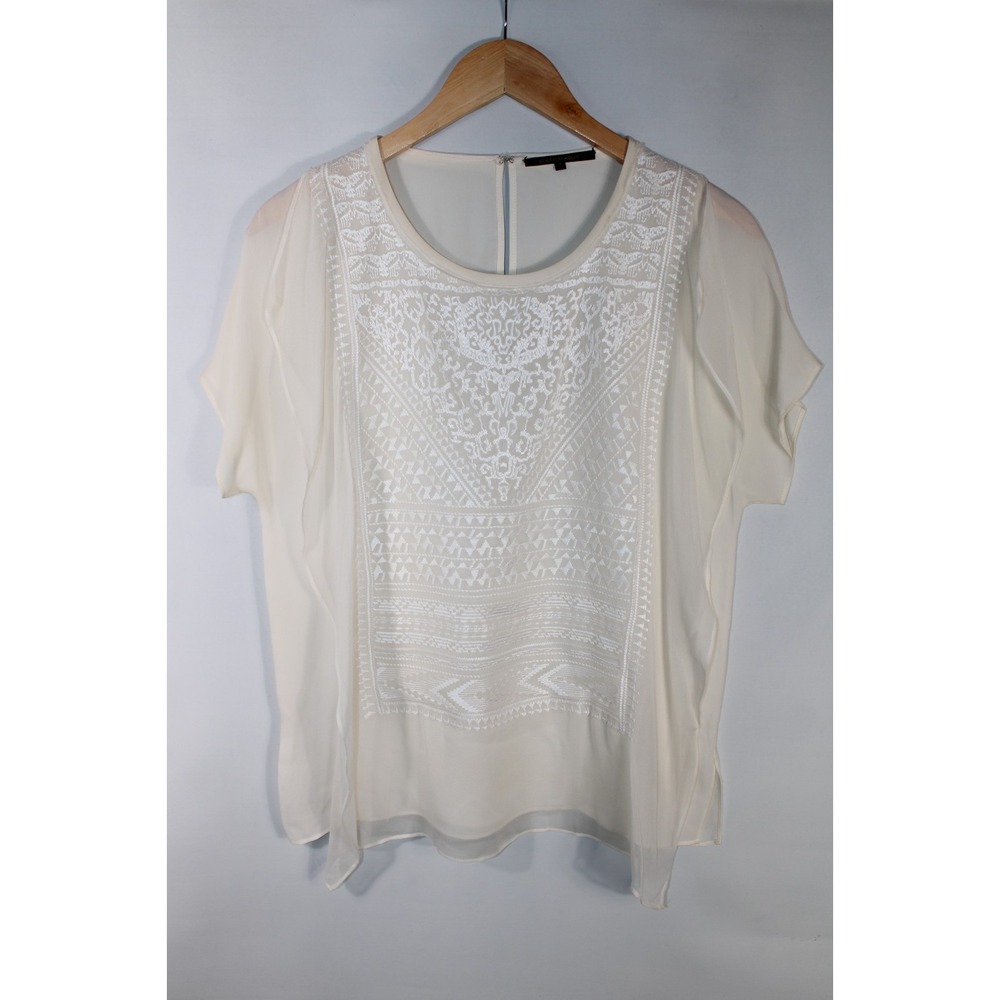 Kobi Halperin Women's Small Ivory Short Sleeve Silk Blouse
